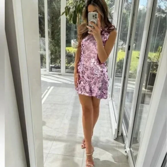 Zara Pink Barbie Spangle Cocktail Party Mini Dress NEW M - Picture 6 of 16